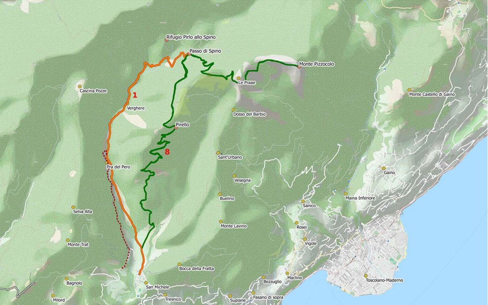 monte pizzocolo - mappa - cartina - sentieri
